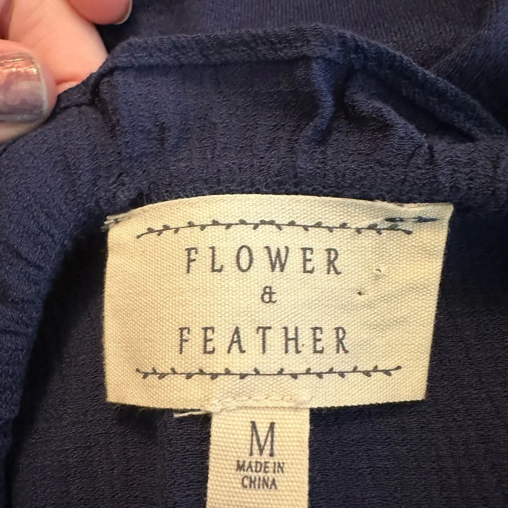 flower & feather Embroidered Navy Blue Women's Top lace - Picture 6 of 7